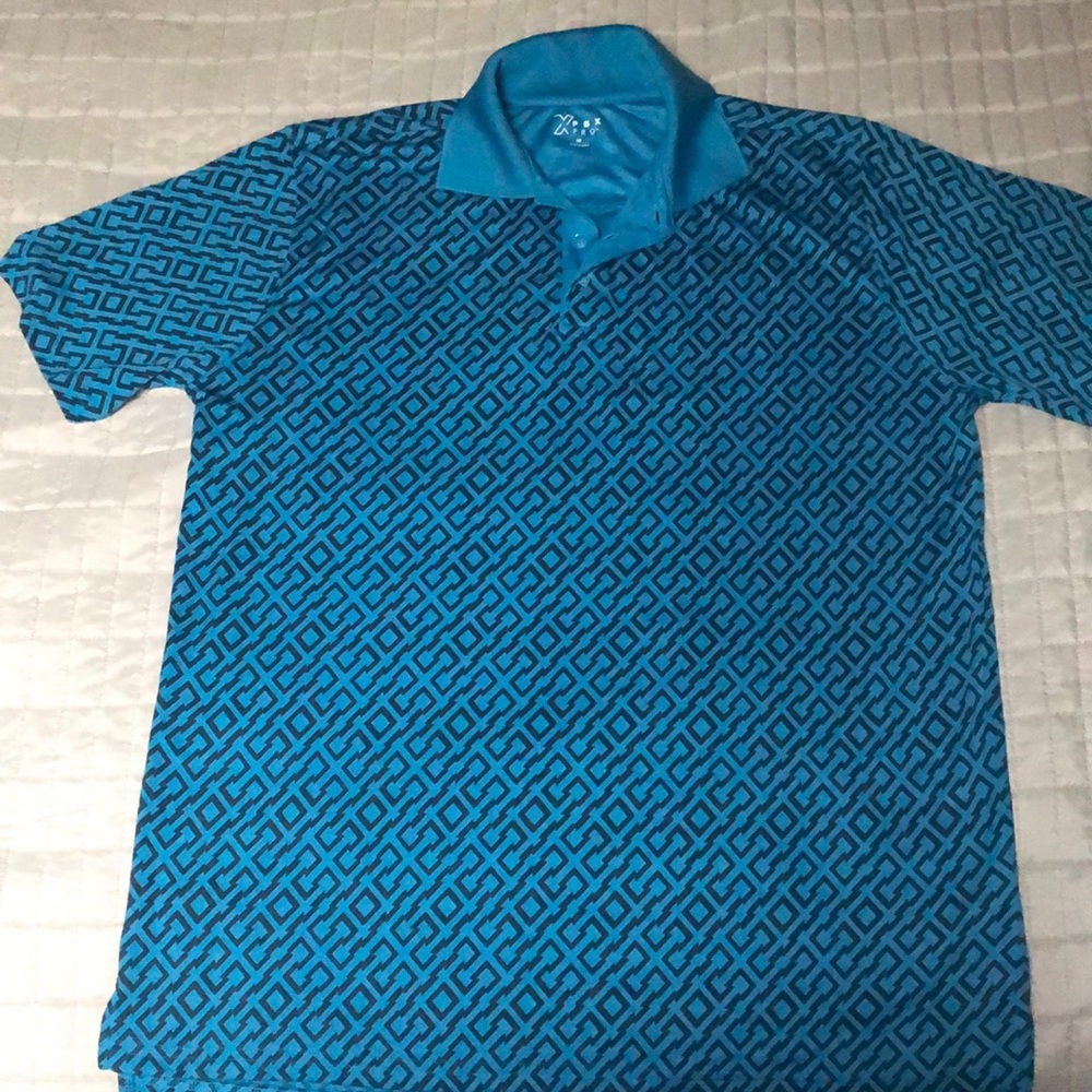 X PBX Pro Golf Polo Shirt abstract bright turquoise blue medium m Like New